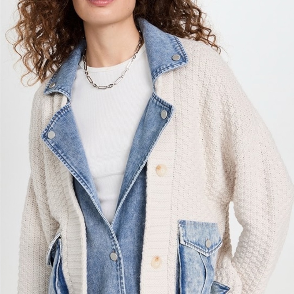 Blank NYC Cream and Blue Jean Jacket